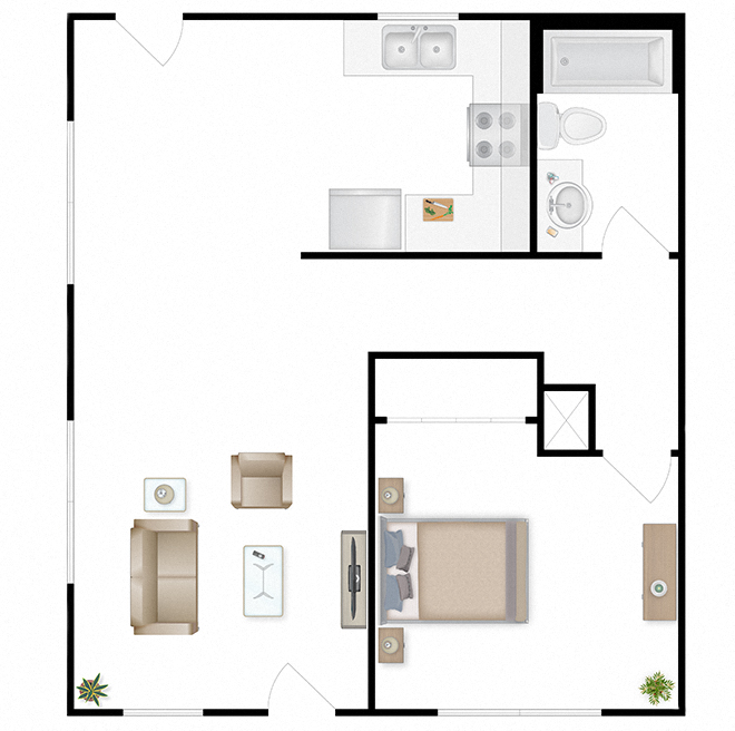 Floor plan for 1 bed, 1 bath, 550 sqft